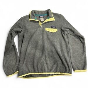 Patagonia Womens Size S Synchilla Snap T Fleece Pullover sweatshirt Grey Yellow‎